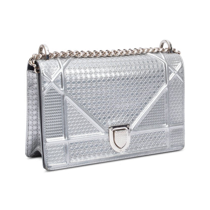 Christian Dior Large Silver Metallic Microcannage Diorama Shoulder Bag Rovelle Bags