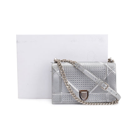 Christian Dior Large Silver Metallic Microcannage Diorama Shoulder Bag Rovelle Bags