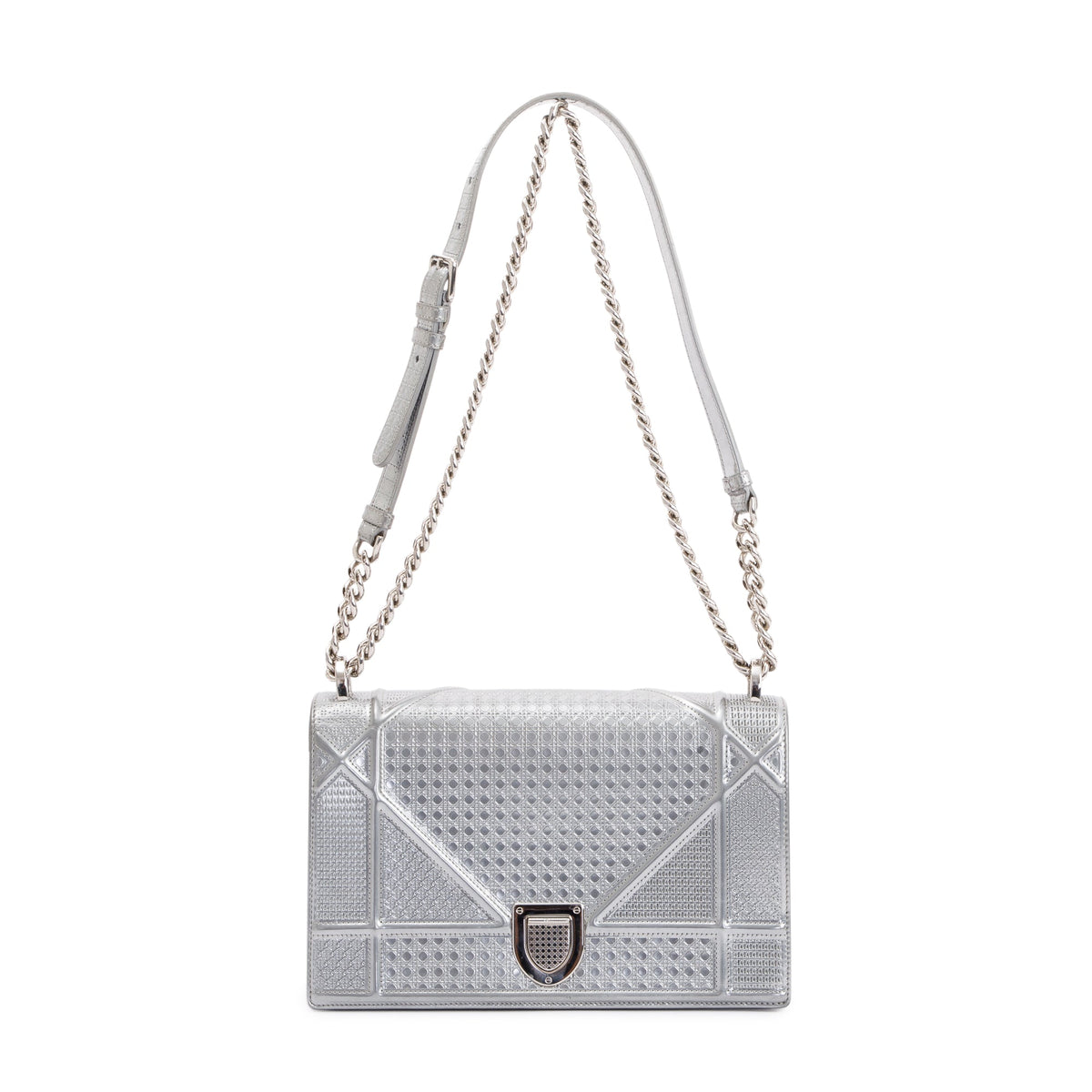 Christian Dior Large Silver Metallic Microcannage Diorama Shoulder Bag Rovelle Bags
