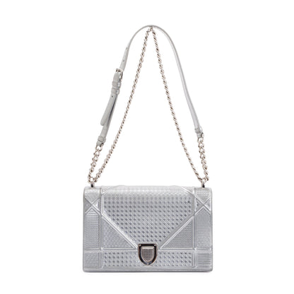 Christian Dior Large Silver Metallic Microcannage Diorama Shoulder Bag Rovelle Bags