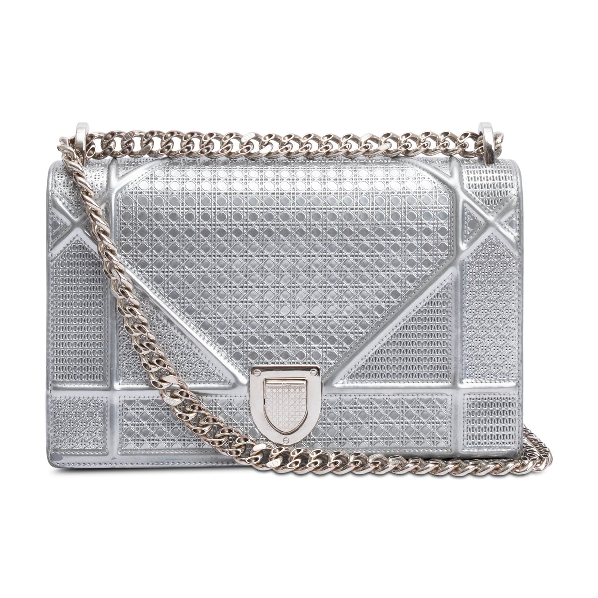 Christian Dior Large Silver Metallic Microcannage Diorama Shoulder Bag Rovelle Bags