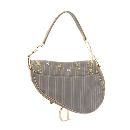 Christian Dior Limited Edition Grey Canvas Sequin-Embellished Saddle Bag Rovelle Bags
