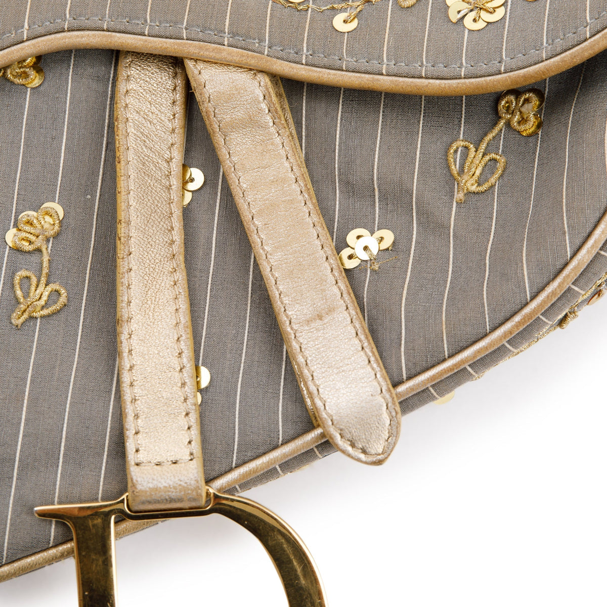 Christian Dior Limited Edition Grey Canvas Sequin-Embellished Saddle Bag Rovelle Bags