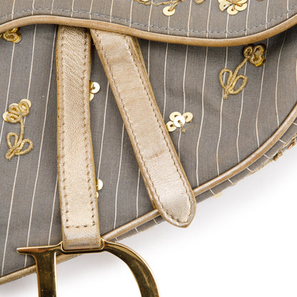 Christian Dior Limited Edition Grey Canvas Sequin-Embellished Saddle Bag Rovelle Bags