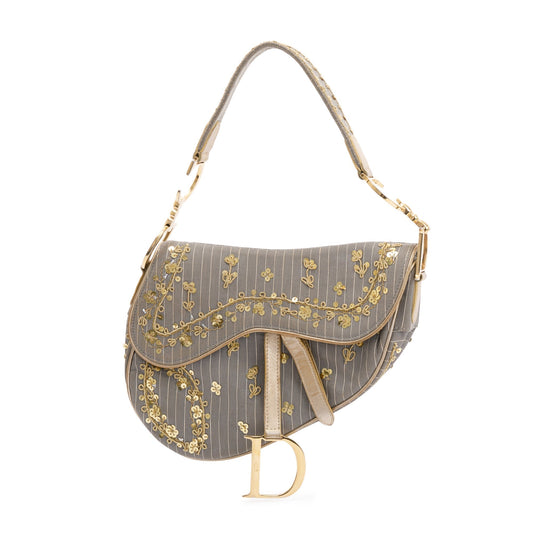 Christian Dior Limited Edition Grey Canvas Sequin-Embellished Saddle Bag Rovelle Bags