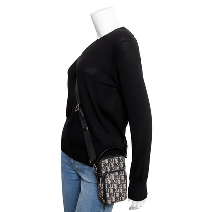 Christian Dior Men 2022 Beige & Black Oblique Jacquard Micro Rider Crossbody Pouch Rovelle Bags
