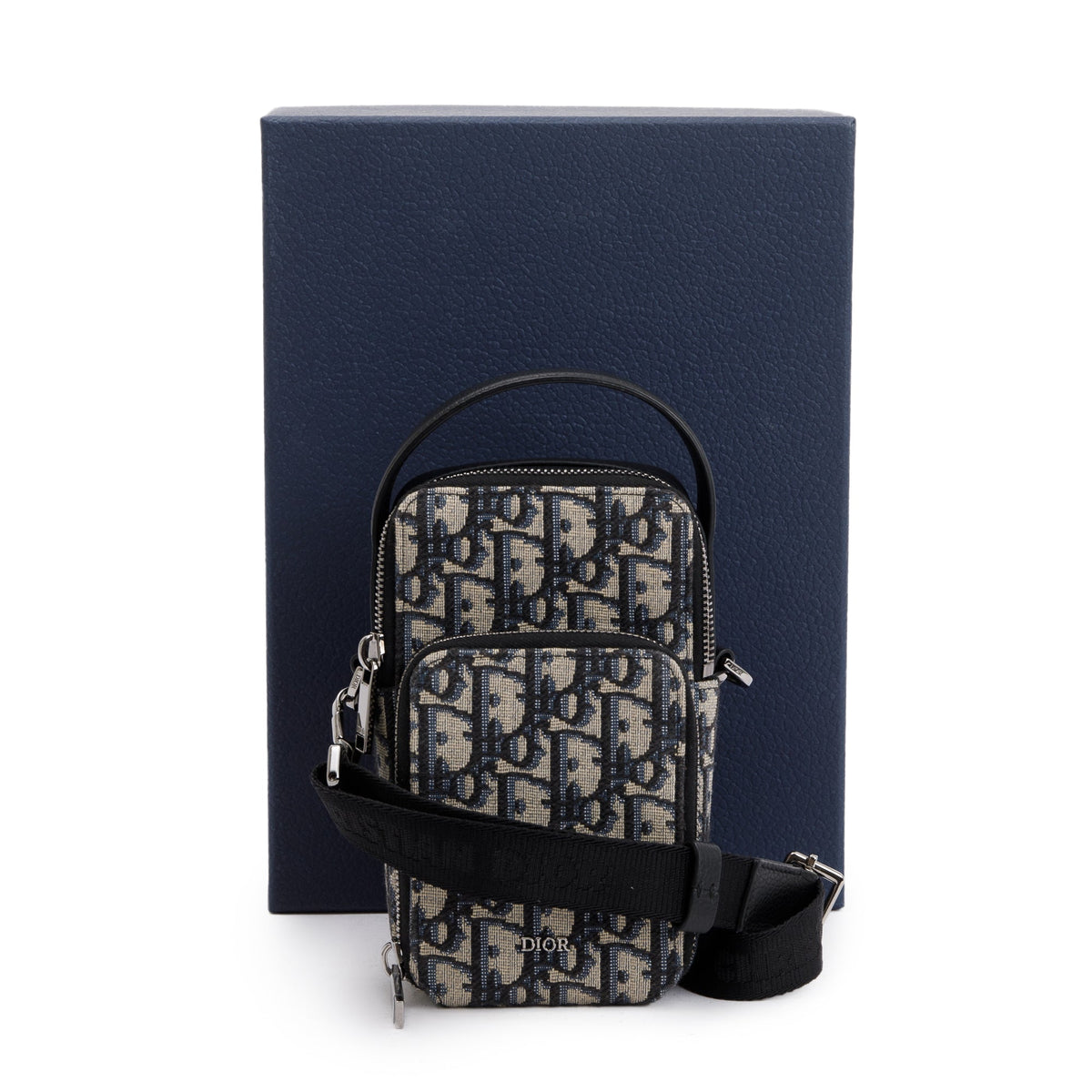 Christian Dior Men 2022 Beige & Black Oblique Jacquard Micro Rider Crossbody Pouch Rovelle Bags