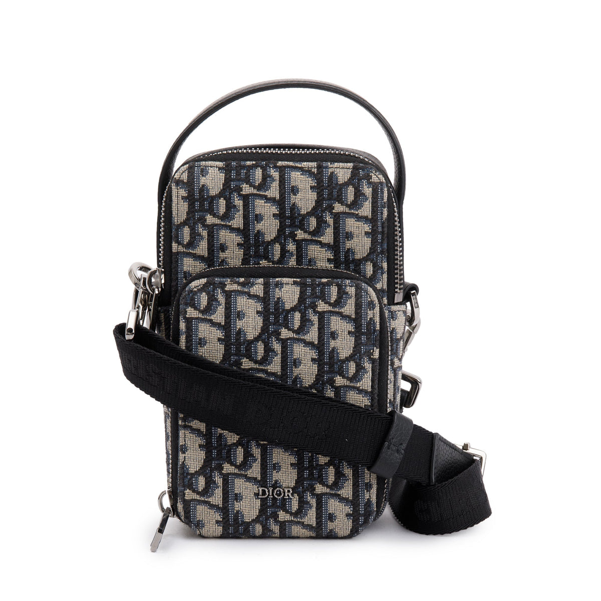 Christian Dior Men 2022 Beige & Black Oblique Jacquard Micro Rider Crossbody Pouch Rovelle Bags