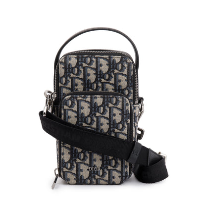 Christian Dior Men 2022 Beige & Black Oblique Jacquard Micro Rider Crossbody Pouch Rovelle Bags
