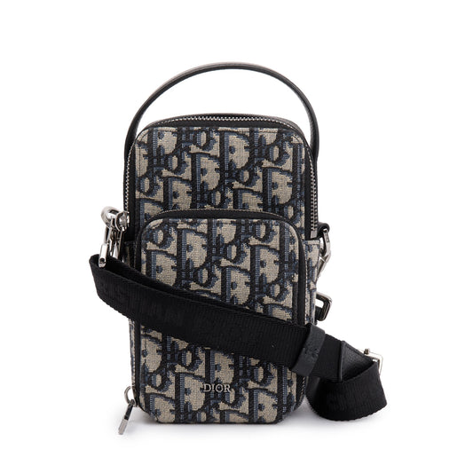 Christian Dior Men 2022 Beige & Black Oblique Jacquard Micro Rider Crossbody Pouch Rovelle Bags
