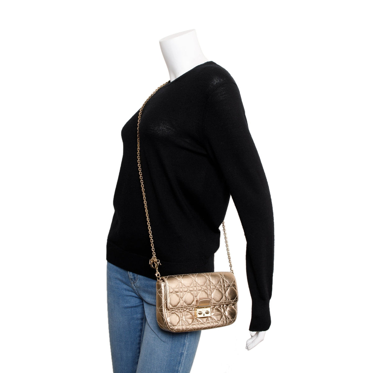 Christian Dior Metallic Gold Miss Dior Promenade Wallet on Chain Rovelle Bags