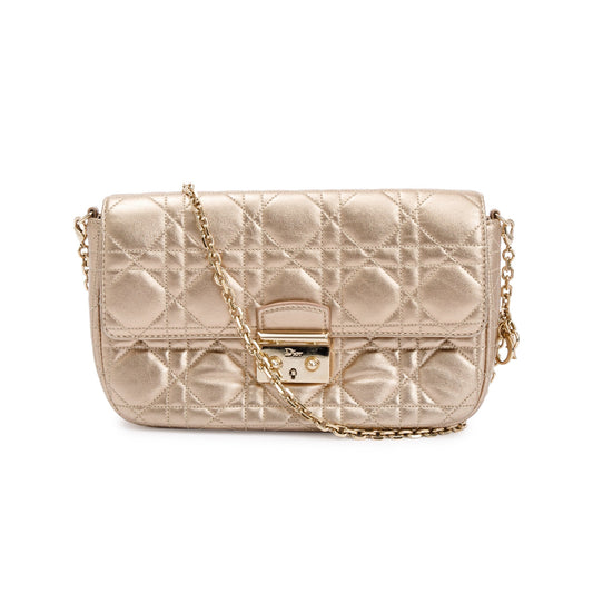 Christian Dior Metallic Gold Miss Dior Promenade Wallet on Chain Rovelle Bags