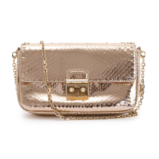 Christian Dior Metallic Gold Python Miss Dior Promenade Wallet on Chain Rovelle Bags