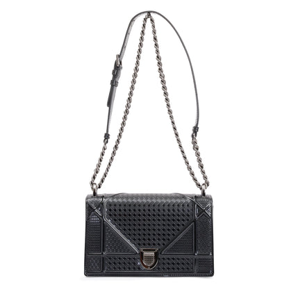 Christian Dior Metallic Grey Micro-Cannage Patent Leather Small Diorama Shoulder Bag Rovelle Bags
