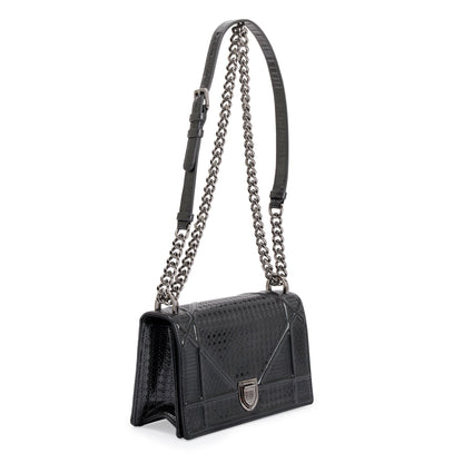 Christian Dior Metallic Grey Micro-Cannage Patent Leather Small Diorama Shoulder Bag Rovelle Bags