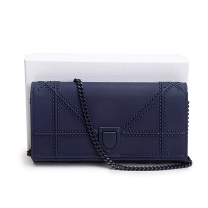 Christian Dior Navy Ultra Matte Calfskin Leather Studded Croisiere Diorama Wallet on Chain Rovelle Bags