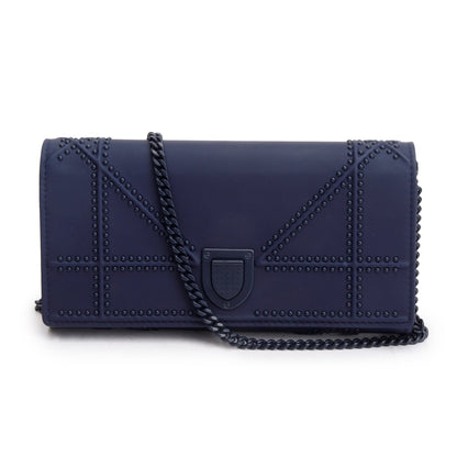 Christian Dior Navy Ultra Matte Calfskin Leather Studded Croisiere Diorama Wallet on Chain Rovelle Bags