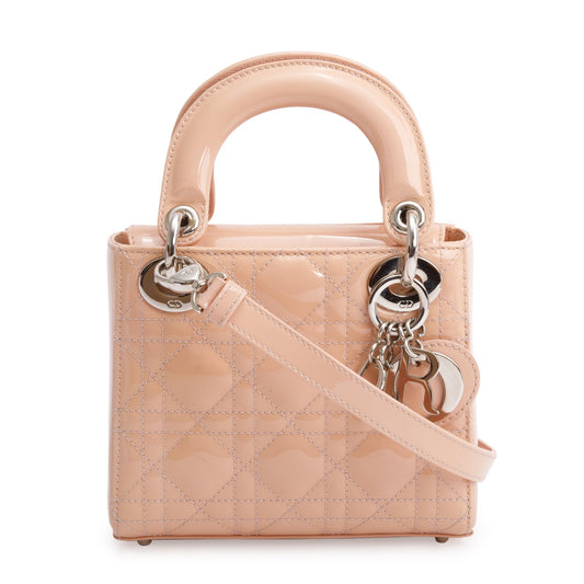 Christian Dior Neutral Cannage Patent Leather Mini Lady Dior Bag Rovelle Bags