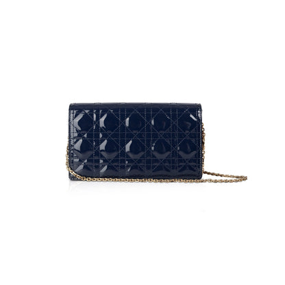 Christian Dior Patent Cannage Leather Lady Dior Chain Pouch Rovelle Bags