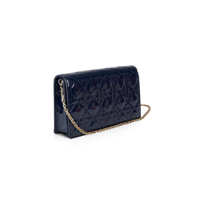 Christian Dior Patent Cannage Leather Lady Dior Chain Pouch Rovelle Bags