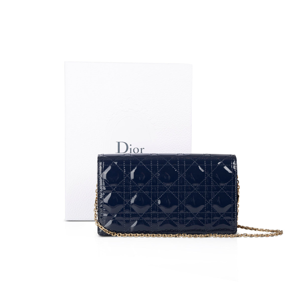 Christian Dior Patent Cannage Leather Lady Dior Chain Pouch Rovelle Bags