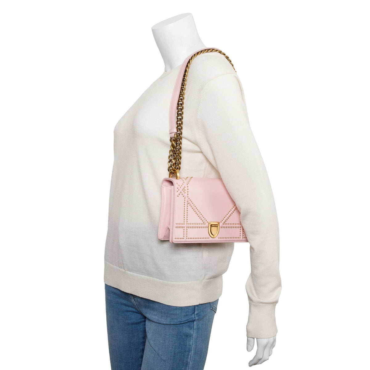 Christian Dior Pink Calfskin Leather Small Studded Diorama Flap Bag Rovelle Bags