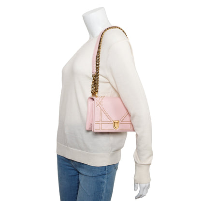Christian Dior Pink Calfskin Leather Small Studded Diorama Flap Bag Rovelle Bags