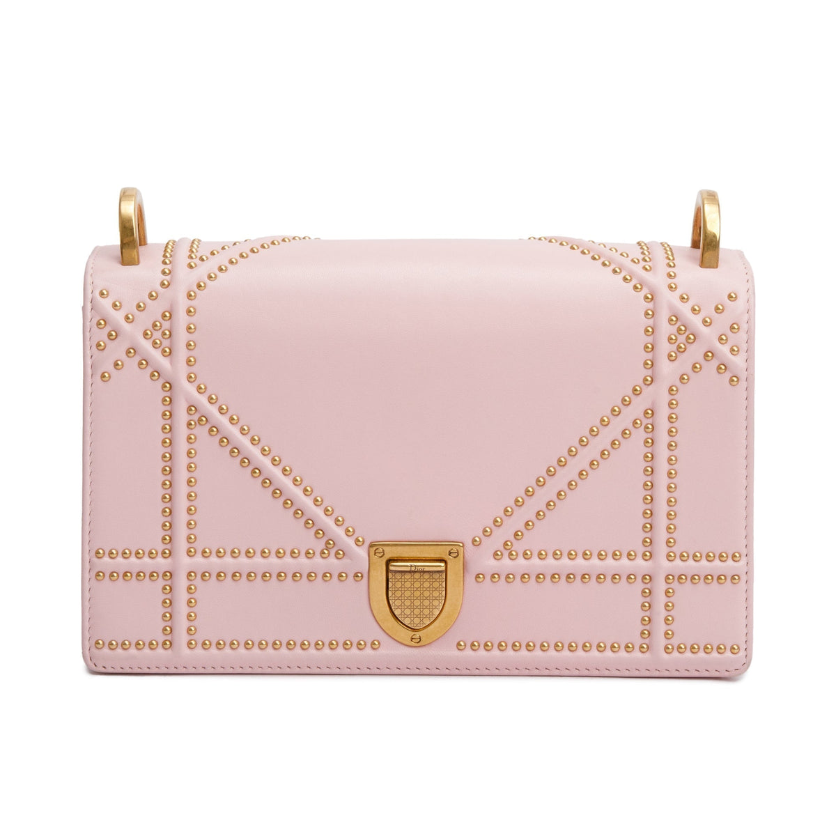 Christian Dior Pink Calfskin Leather Small Studded Diorama Flap Bag Rovelle Bags