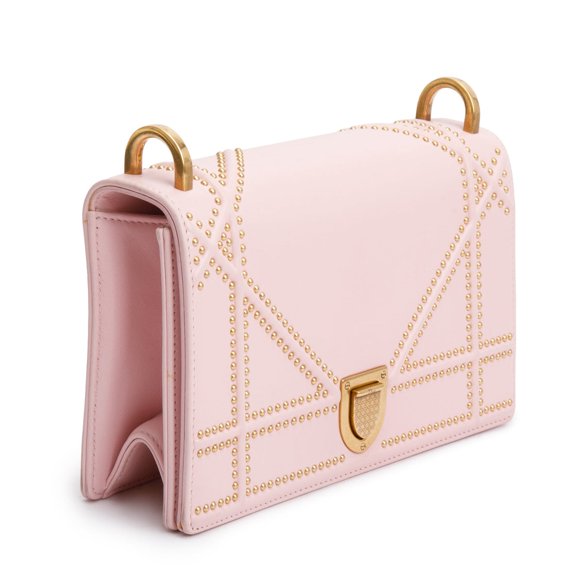 Christian Dior Pink Calfskin Leather Small Studded Diorama Flap Bag Rovelle Bags