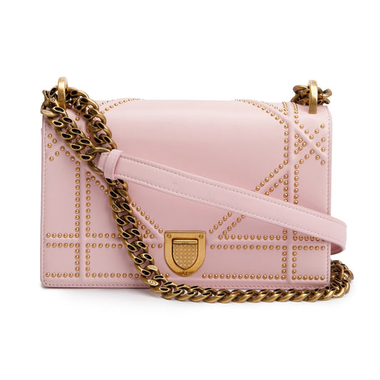Christian Dior Pink Calfskin Leather Small Studded Diorama Flap Bag Rovelle Bags