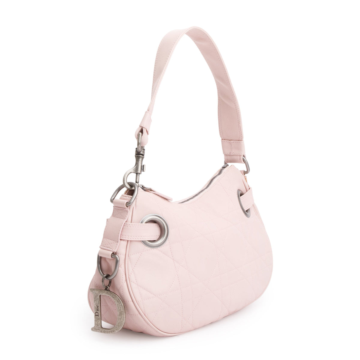 Christian Dior Pink Cannage Lambskin Leather Small D Charm Hobo Rovelle Bags
