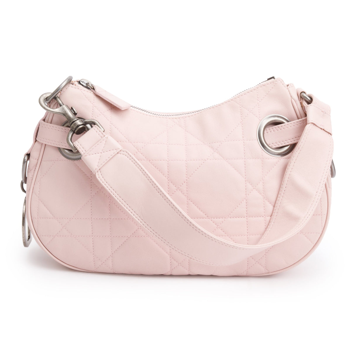 Christian Dior Pink Cannage Lambskin Leather Small D Charm Hobo Rovelle Bags
