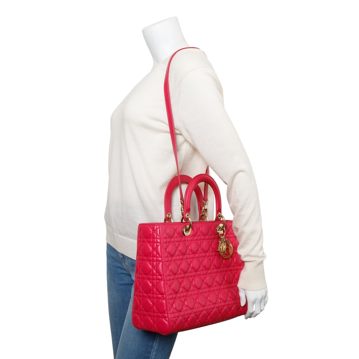 Christian Dior Pink Cannage Leather Large Lady Dior Bag Rovelle Bags