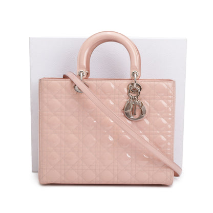 Christian Dior Pink Cannage Patent Leather Large Lady Dior Bag Rovelle Bags