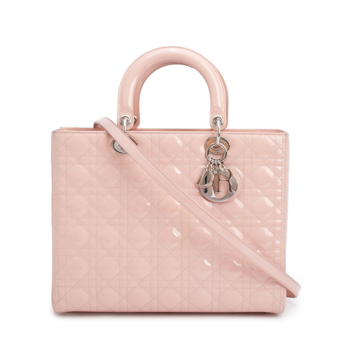 Christian Dior Pink Cannage Patent Leather Large Lady Dior Bag Rovelle Bags