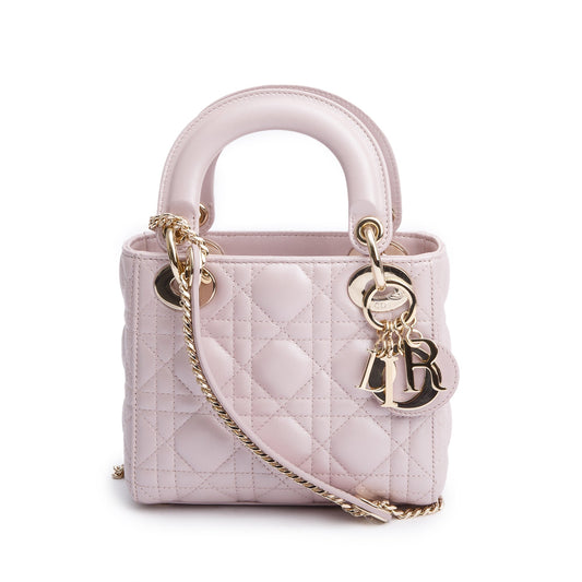 Christian Dior Pink Iridescent Cannage Leather Mini Lady Dior Bag Rovelle Bags