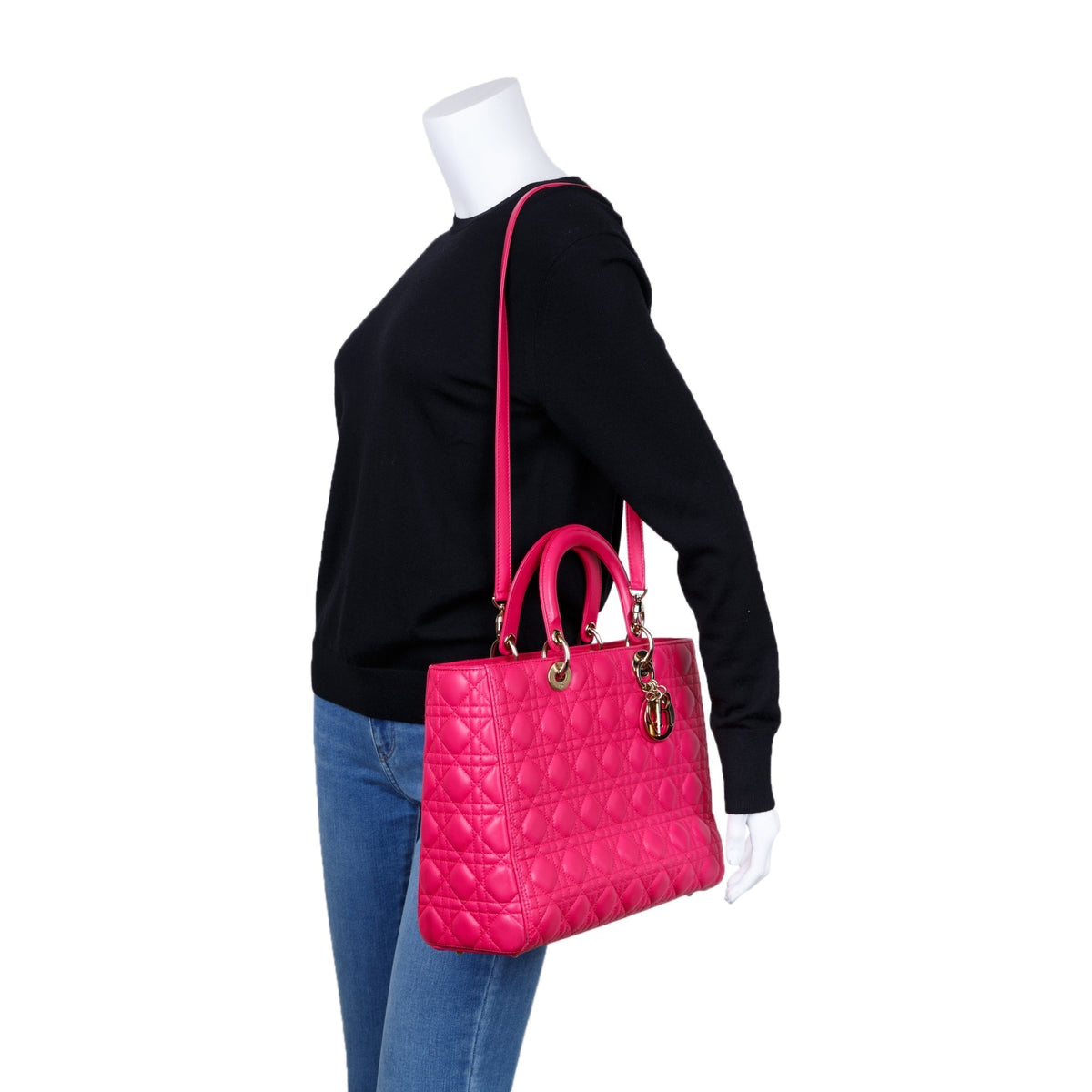 Christian Dior Pink Large Cannage Lady Dior Bag Rovelle Bags