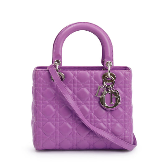 Christian Dior Purple Cannage Lambskin Leather Medium Lady Dior Bag Rovelle Bags