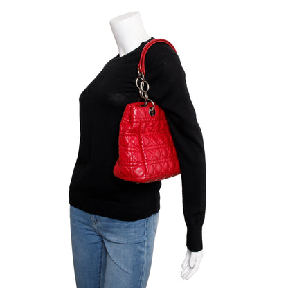 Christian Dior Red Cannage Calfskin Leather Medium Lady Dior Soft Shopping Tote Rovelle Bags