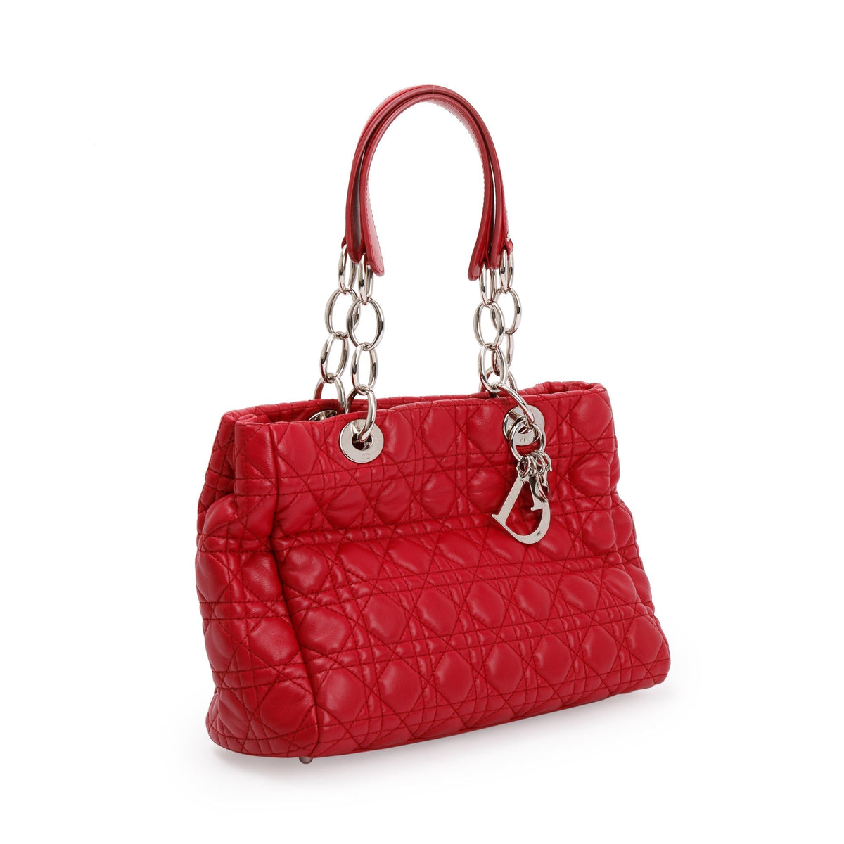 Christian Dior Red Cannage Calfskin Leather Medium Lady Dior Soft Shopping Tote Rovelle Bags