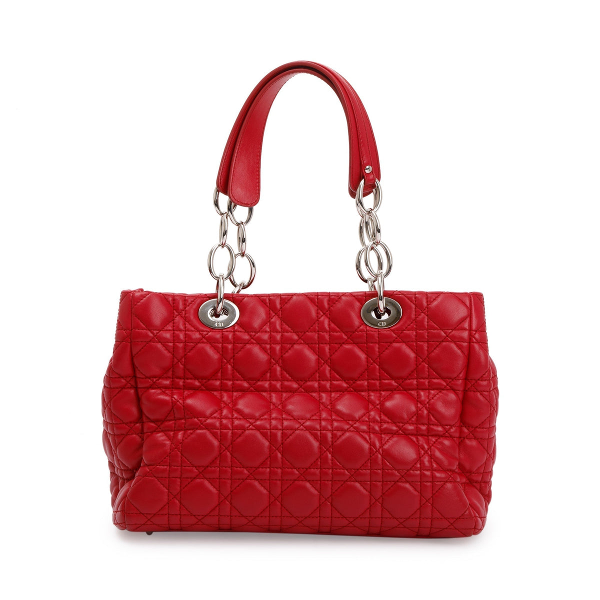 Christian Dior Red Cannage Calfskin Leather Medium Lady Dior Soft Shopping Tote Rovelle Bags
