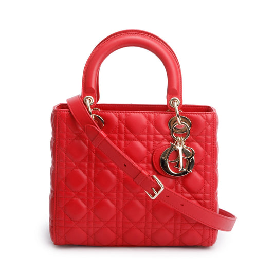 Christian Dior Red Cannage Lambskin Leather Small Lady Dior Bag Rovelle Bags