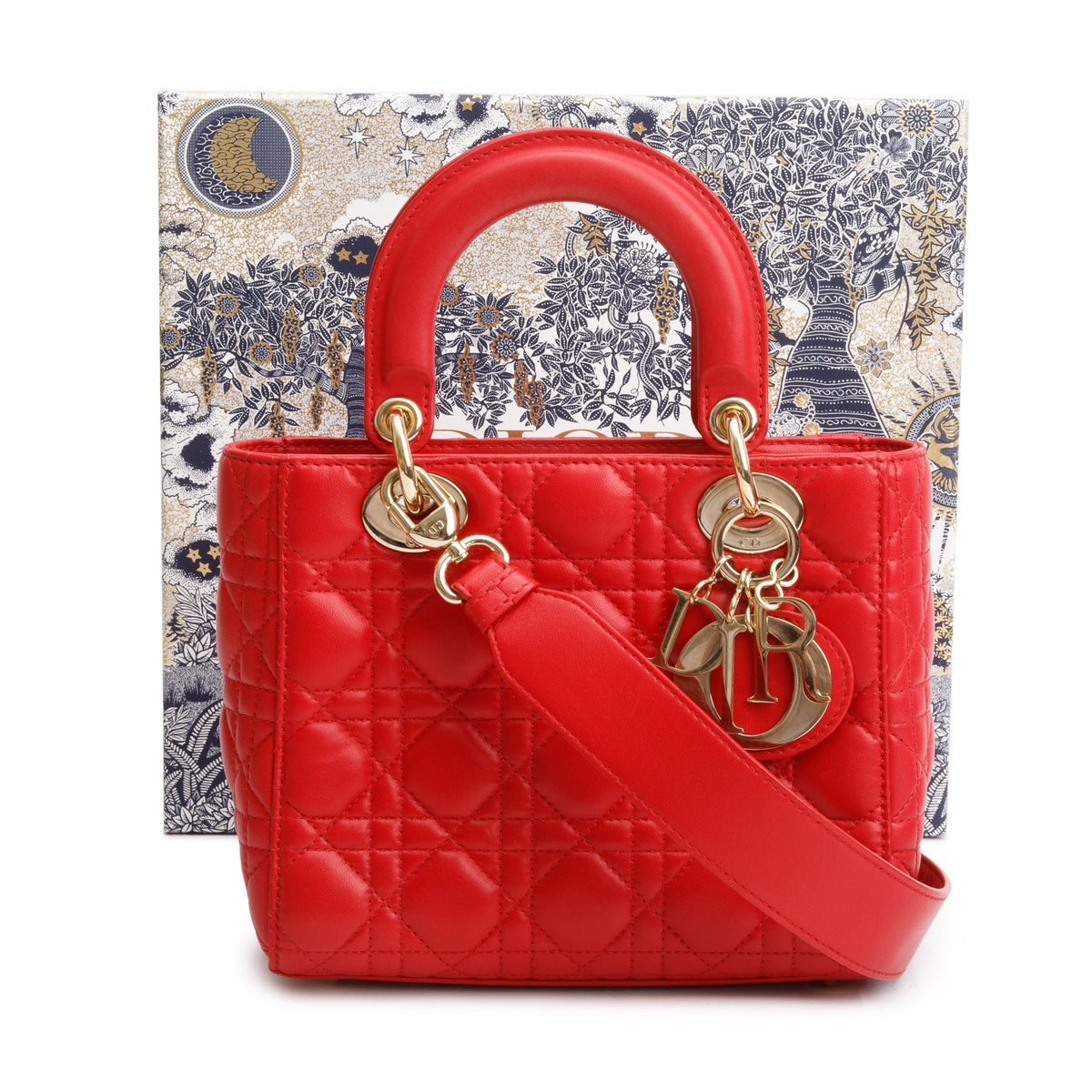 Christian Dior Red Cannage Lambskin Leather Small Lady Dior My AbCDior Bag Rovelle Bags