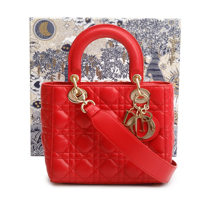 Christian Dior Red Cannage Lambskin Leather Small Lady Dior My AbCDior Bag Rovelle Bags