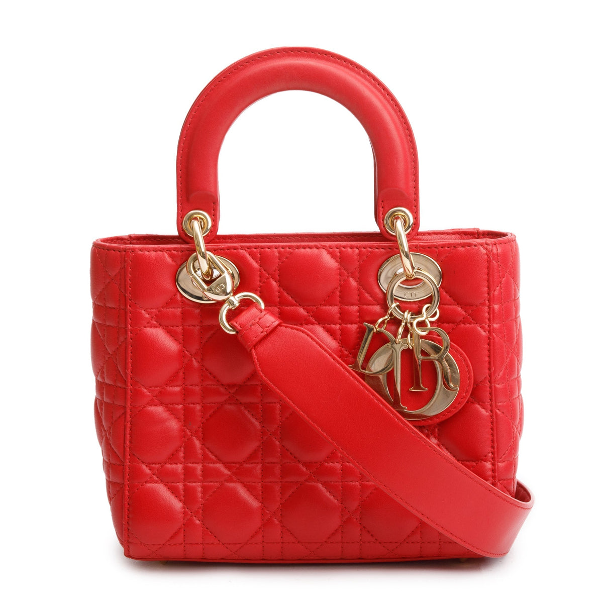 Christian Dior Red Cannage Lambskin Leather Small Lady Dior My AbCDior Bag Rovelle Bags