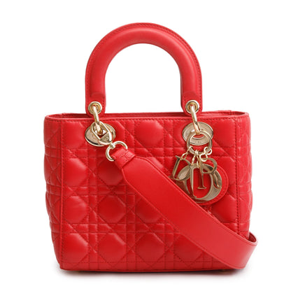 Christian Dior Red Cannage Lambskin Leather Small Lady Dior My AbCDior Bag Rovelle Bags