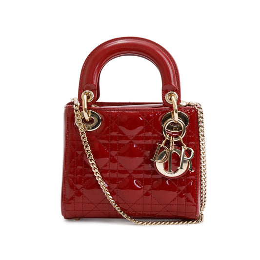Christian Dior Red Cannage Patent Leather Mini Lady Dior Bag Rovelle Bags
