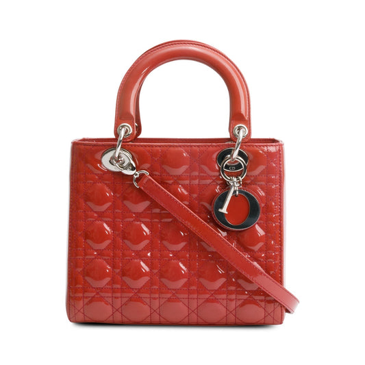 Christian Dior Red Cannage Patent Leather Small Lady Dior Bag Rovelle Bags