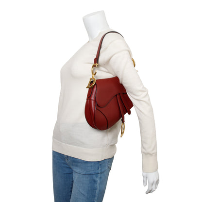 Christian Dior Red Grained Calfskin Leather Saddle Bag Rovelle Bags