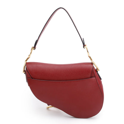 Christian Dior Red Grained Calfskin Leather Saddle Bag Rovelle Bags